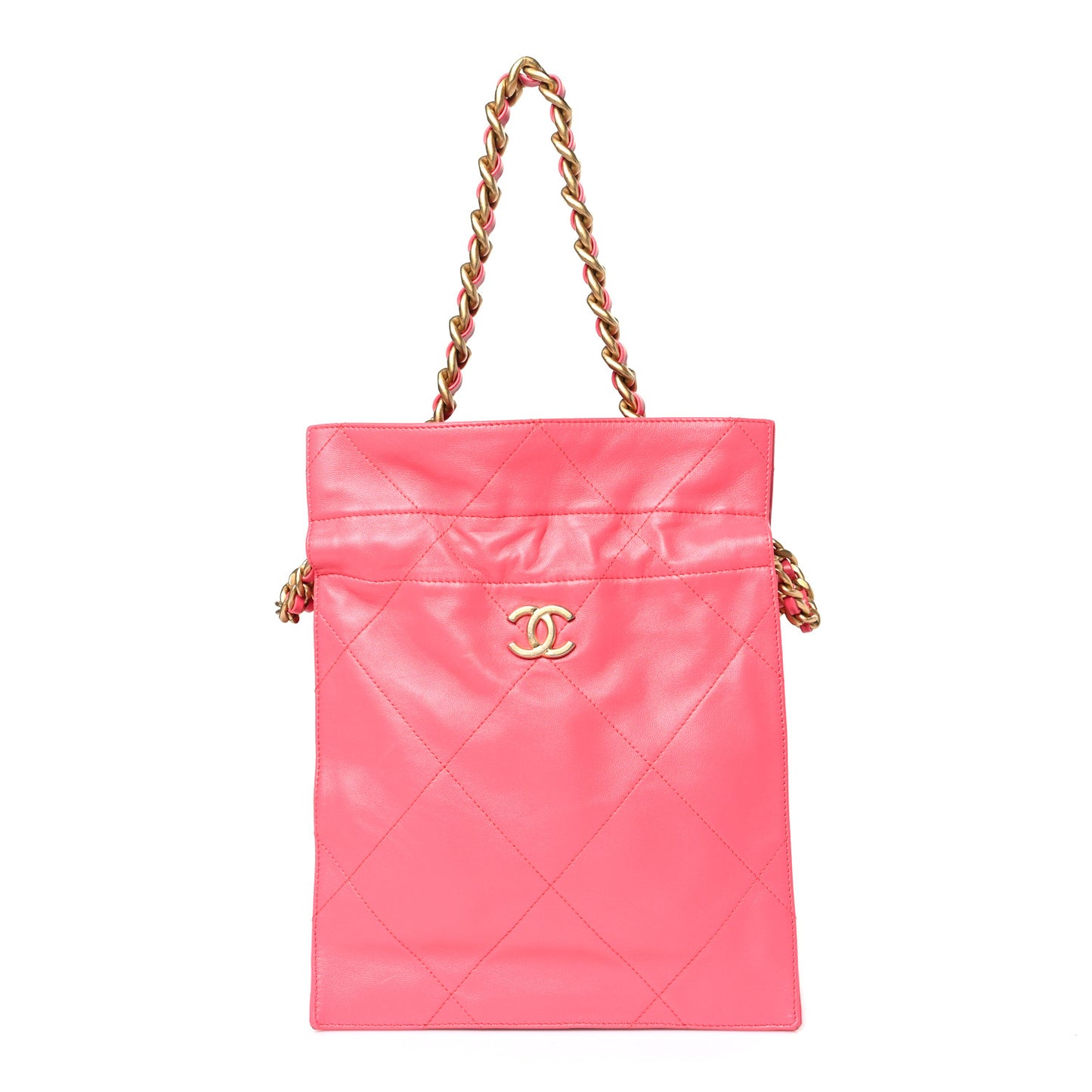 Calfskin Quilted Drawstring Bag Pink