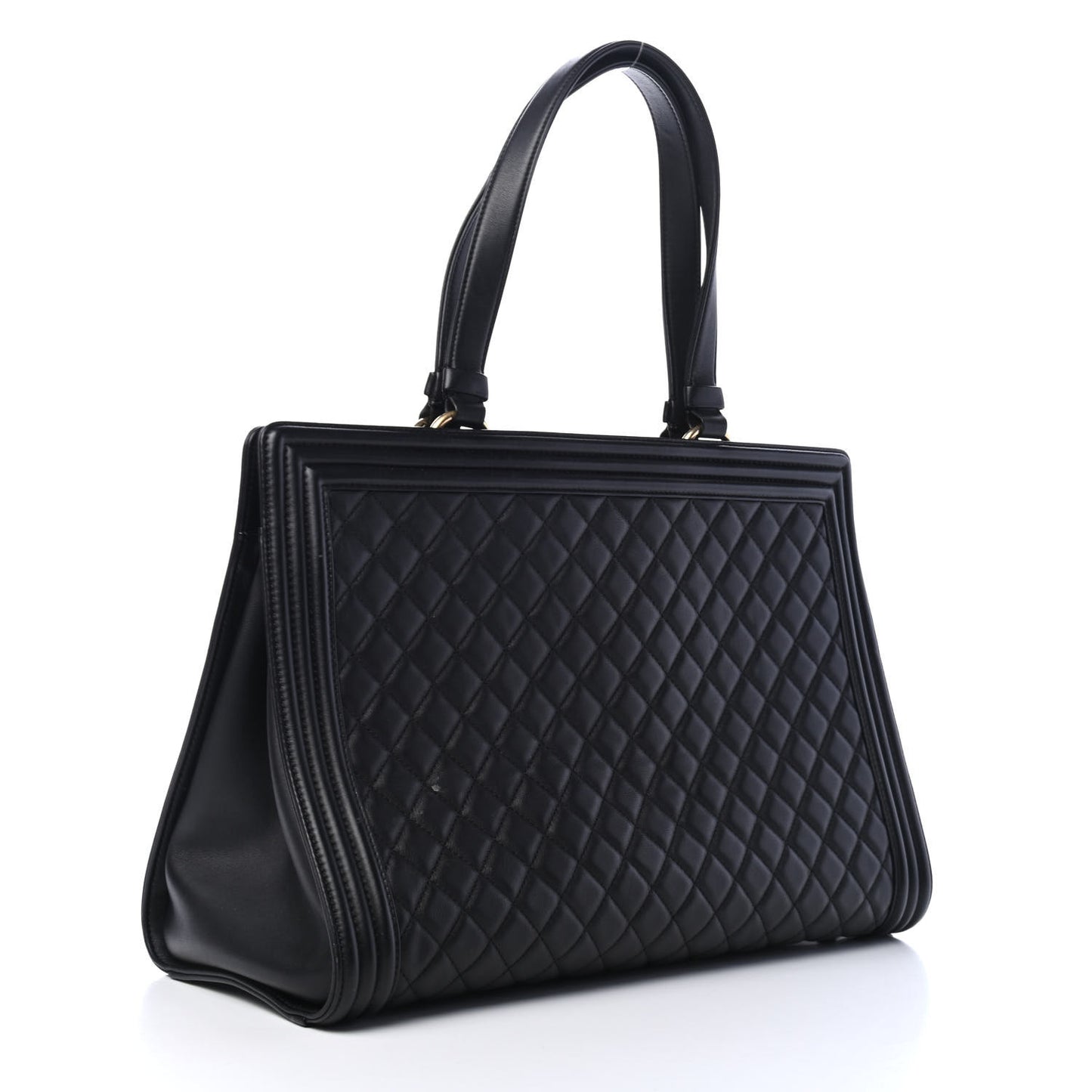 Calfskin Quilted Boy Shopping Tote Black