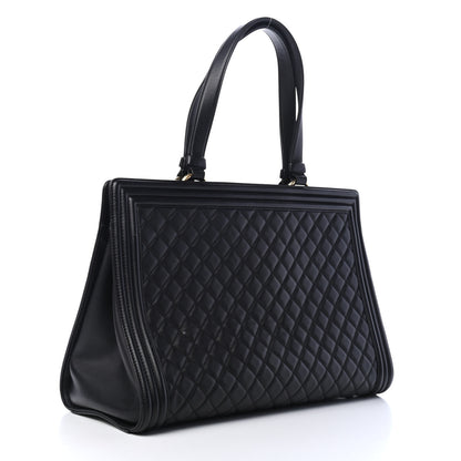 Chanel Calfskin Quilted Boy Shopping Tote Black 2 of 6