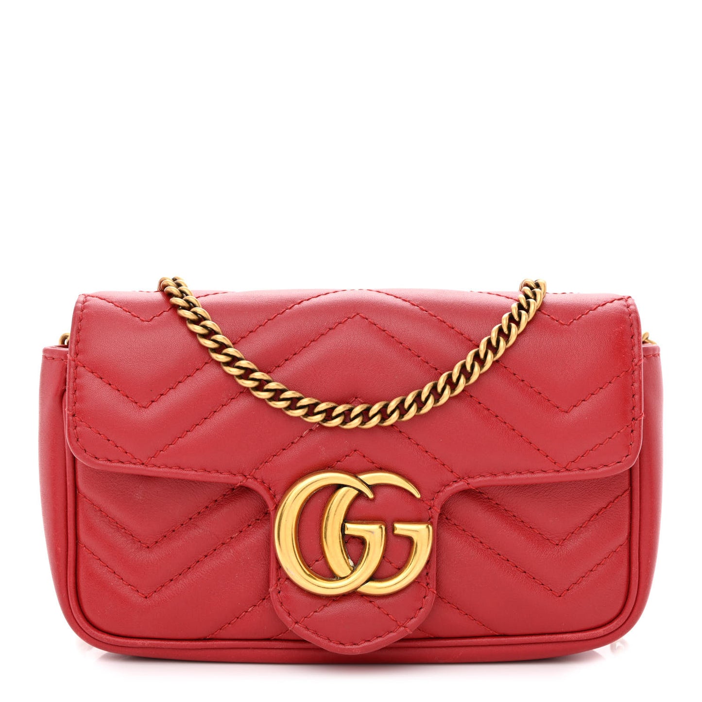 Calfskin Matelasse Super Mini GG Marmont Shoulder Bag Hibiscus Red