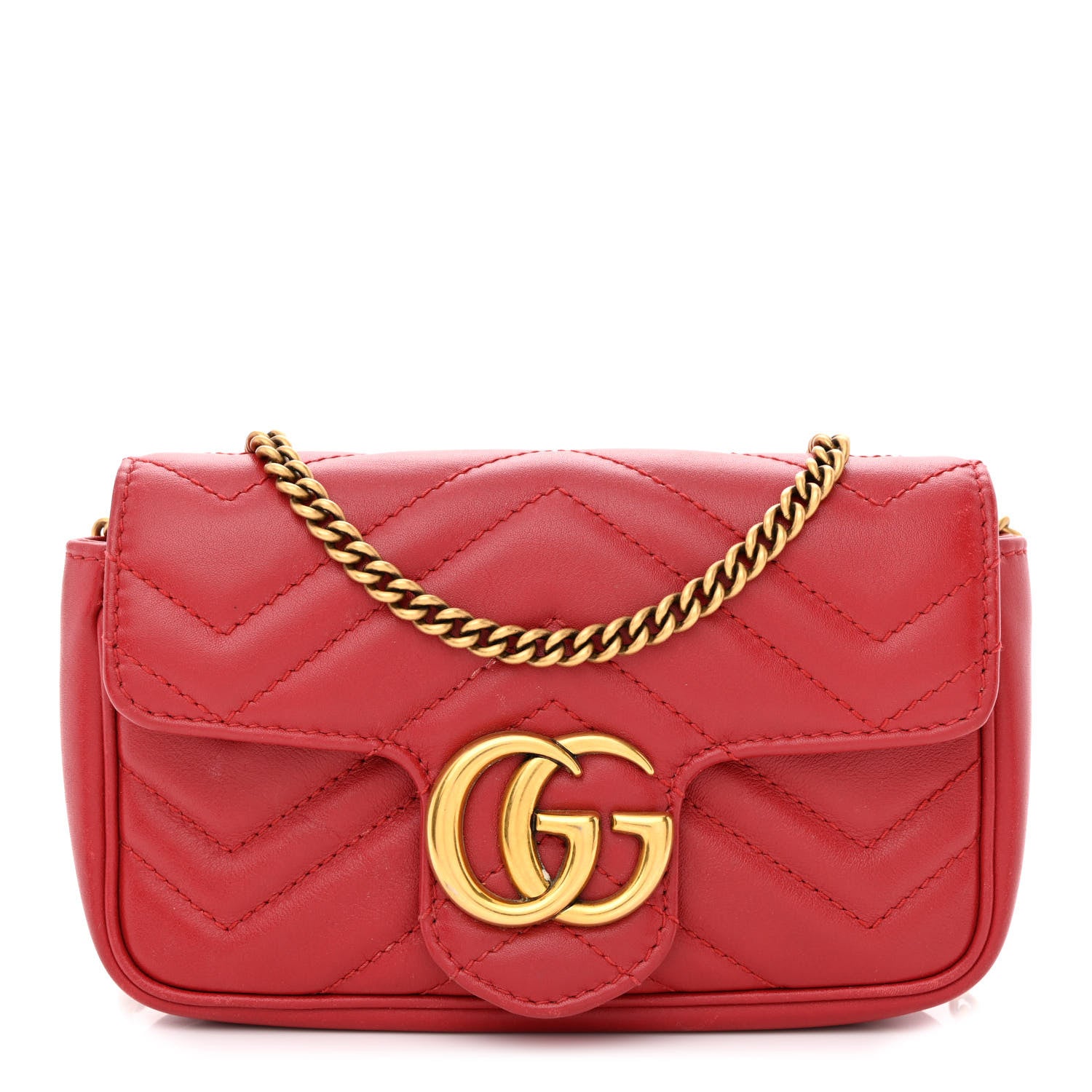 Gucci Calfskin Matelasse Super Mini GG Marmont Shoulder Bag Hibiscus Red 1 of 11