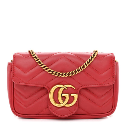 Gucci Calfskin Matelasse Super Mini GG Marmont Shoulder Bag Hibiscus Red 1 of 11