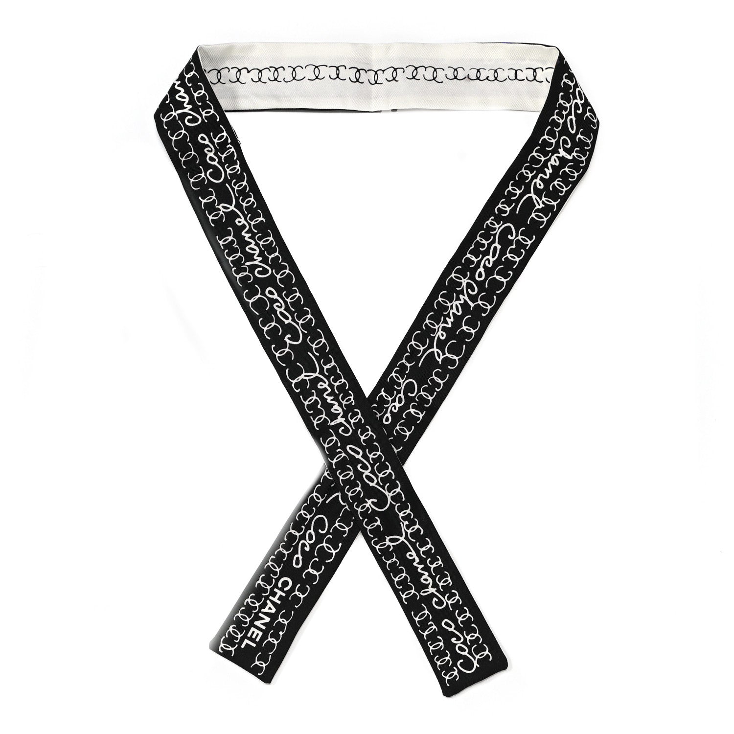 Chanel Silk CC Bandeau Scarf Black White 1 of 5
