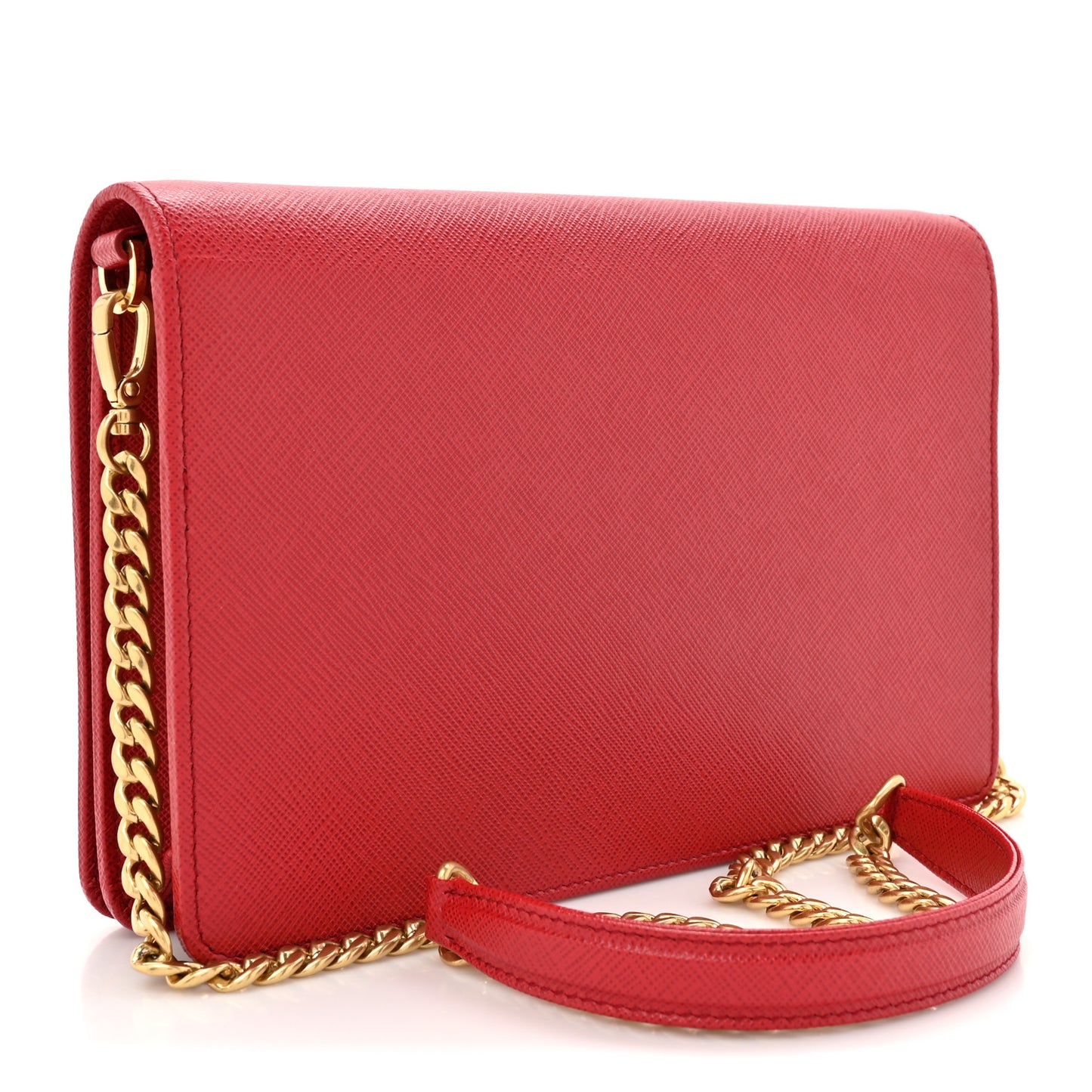 Saffiano Lux Metal Logo Monochrome Mini Flap Chain Shoulder Bag Fuoco