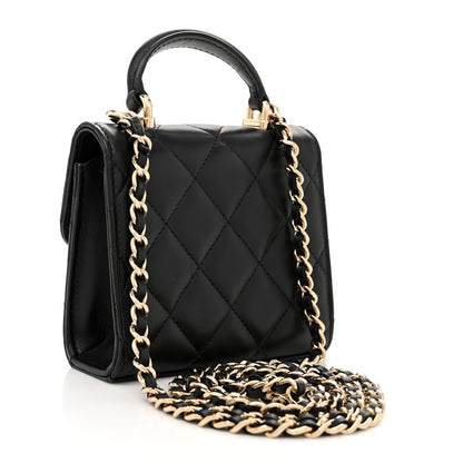 Chanel Lambskin Quilted Top Handle Flap Clutch With Chain Black 3 of 11