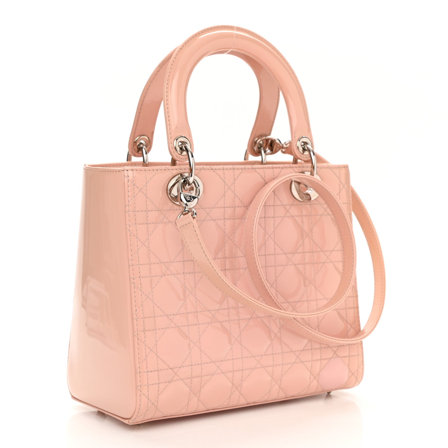 Patent Cannage Medium Lady Dior Rose Clair