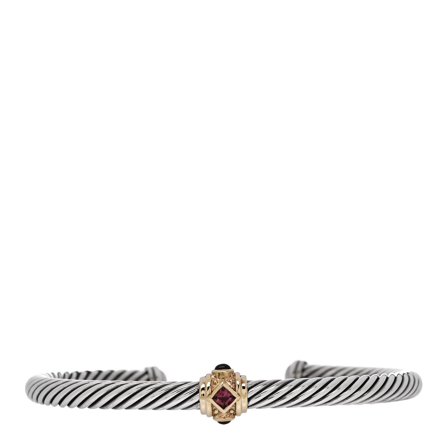 Sterling Silver 14K Yellow Gold Rhodolite Garnet Pink Tourmaline 5mm Cable Renaissance Station Bracelet