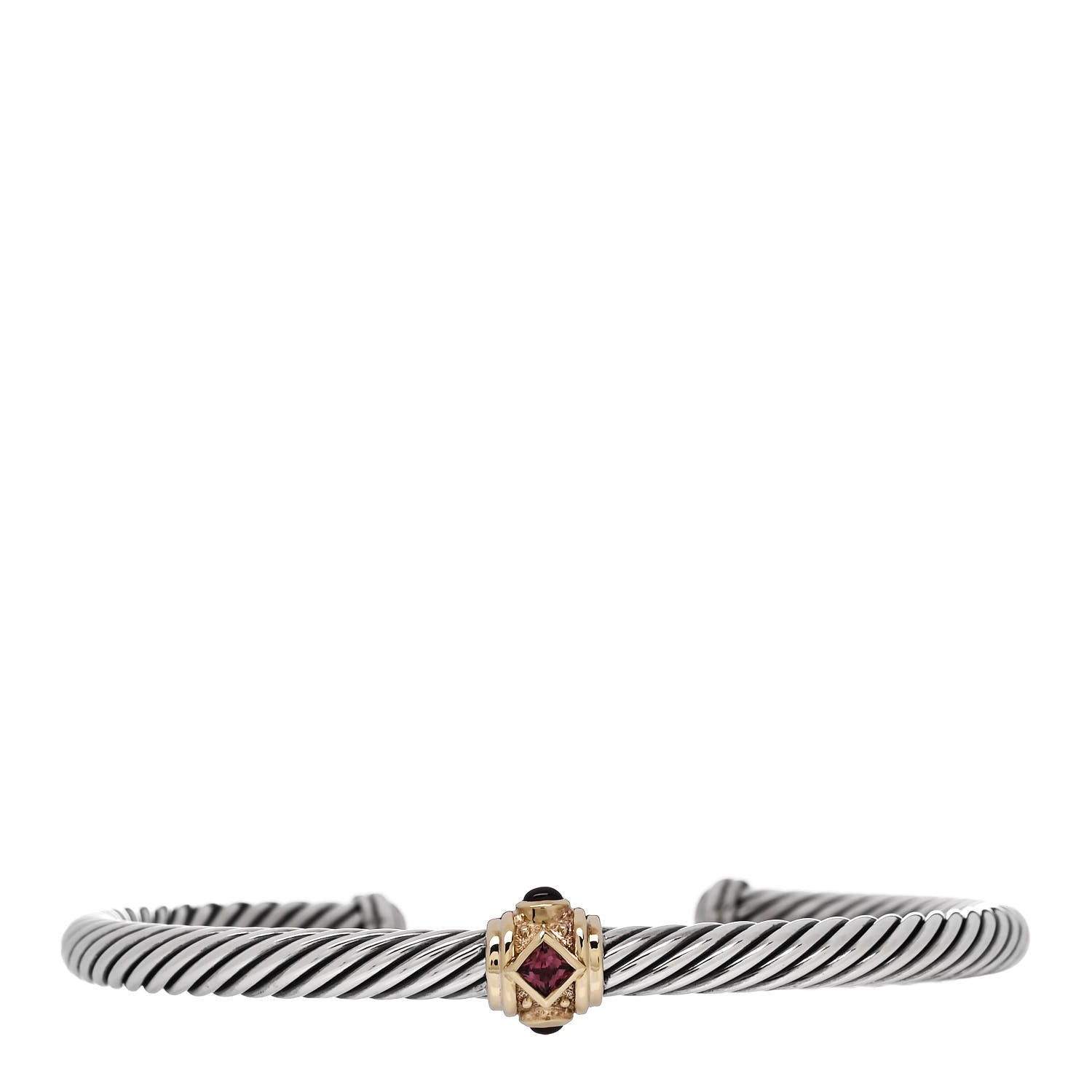 David Yurman Sterling Silver 14K Yellow Gold Rhodolite Garnet Pink Tourmaline 5mm Cable Renaissance Station Bracelet 1 of 3