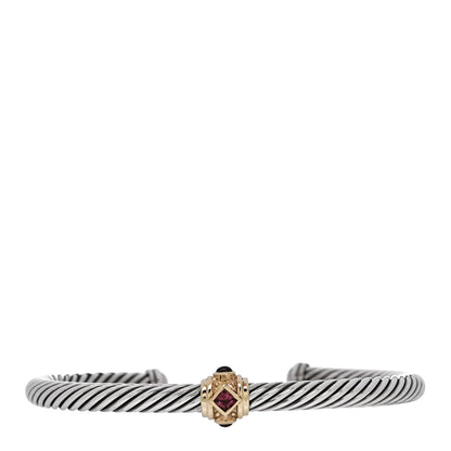 David Yurman Sterling Silver 14K Yellow Gold Rhodolite Garnet Pink Tourmaline 5mm Cable Renaissance Station Bracelet 1 of 3