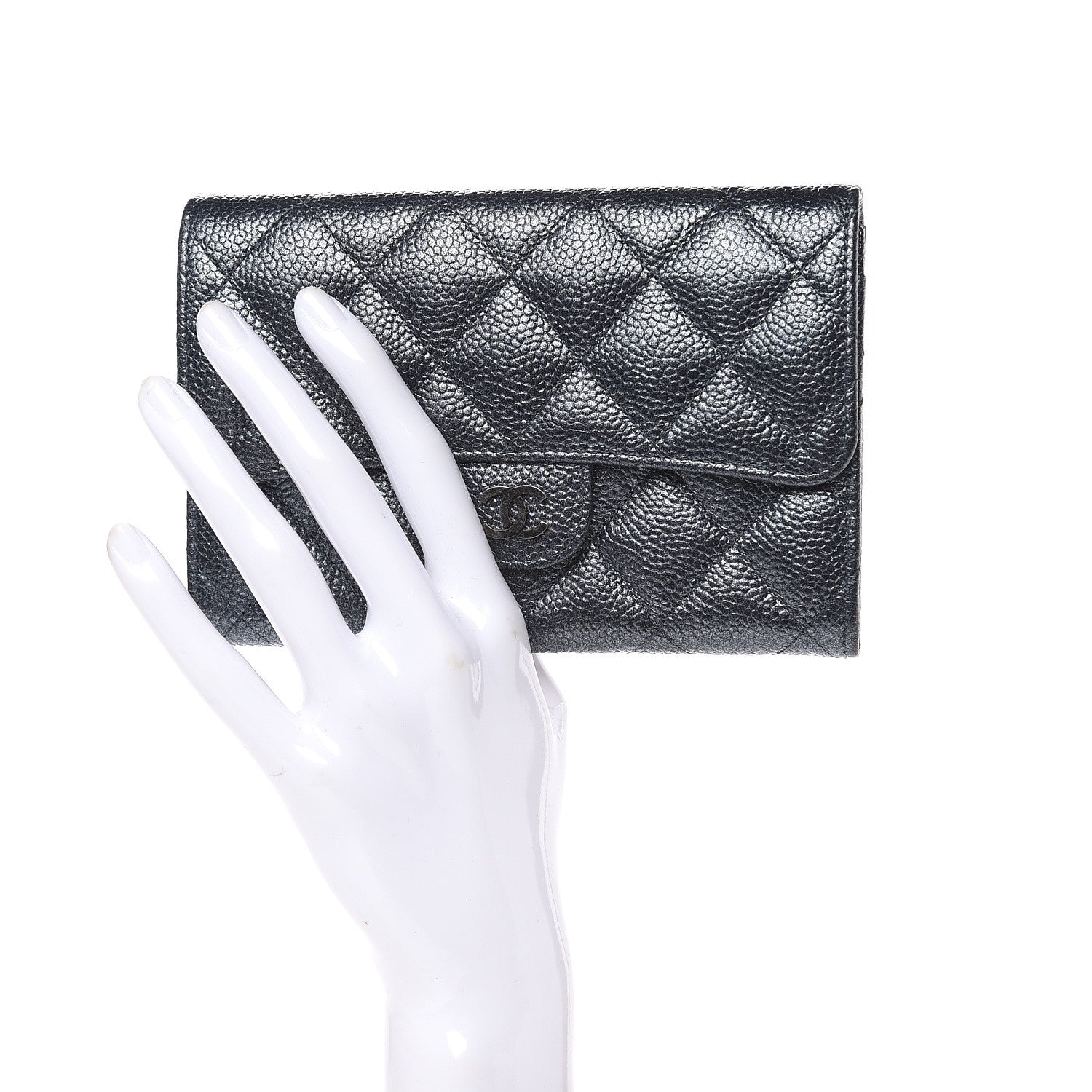 Chanel Metallic Caviar Quilted Small Flap Wallet Charcoal 2 of 11