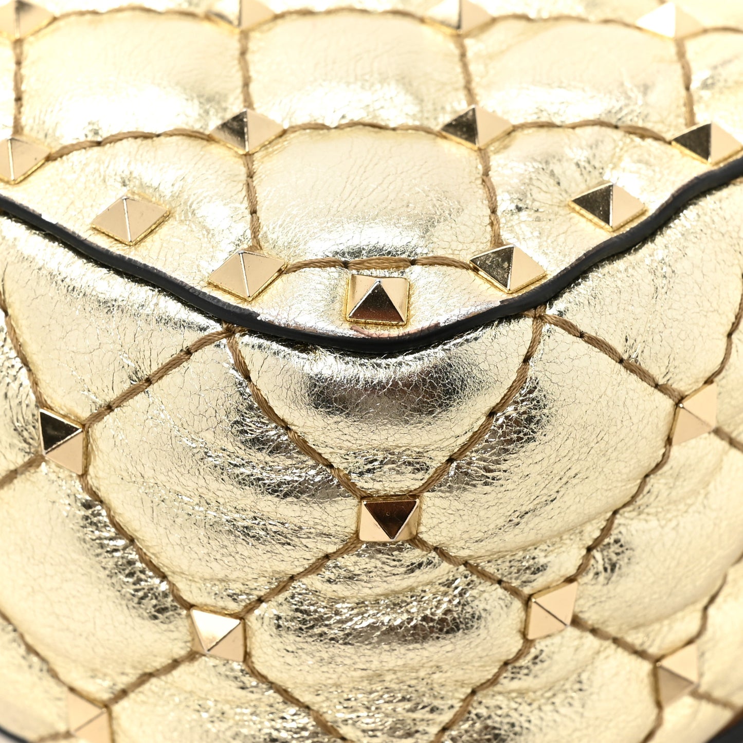 Metallic Nappa Small Rockstud Spike Shoulder Bag Platino