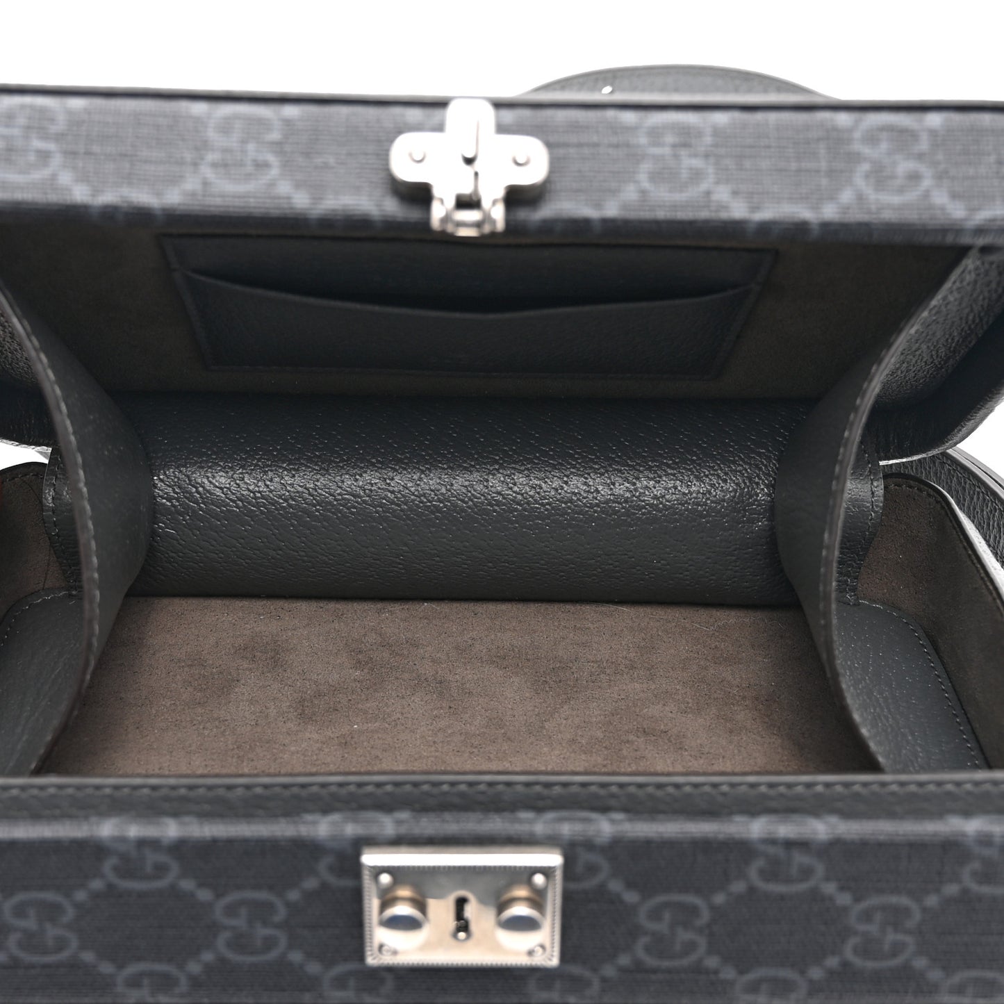 GG Supreme Monogram Textured Dollar Calfskin Mini New Basket Shoulder Bag Black Grey