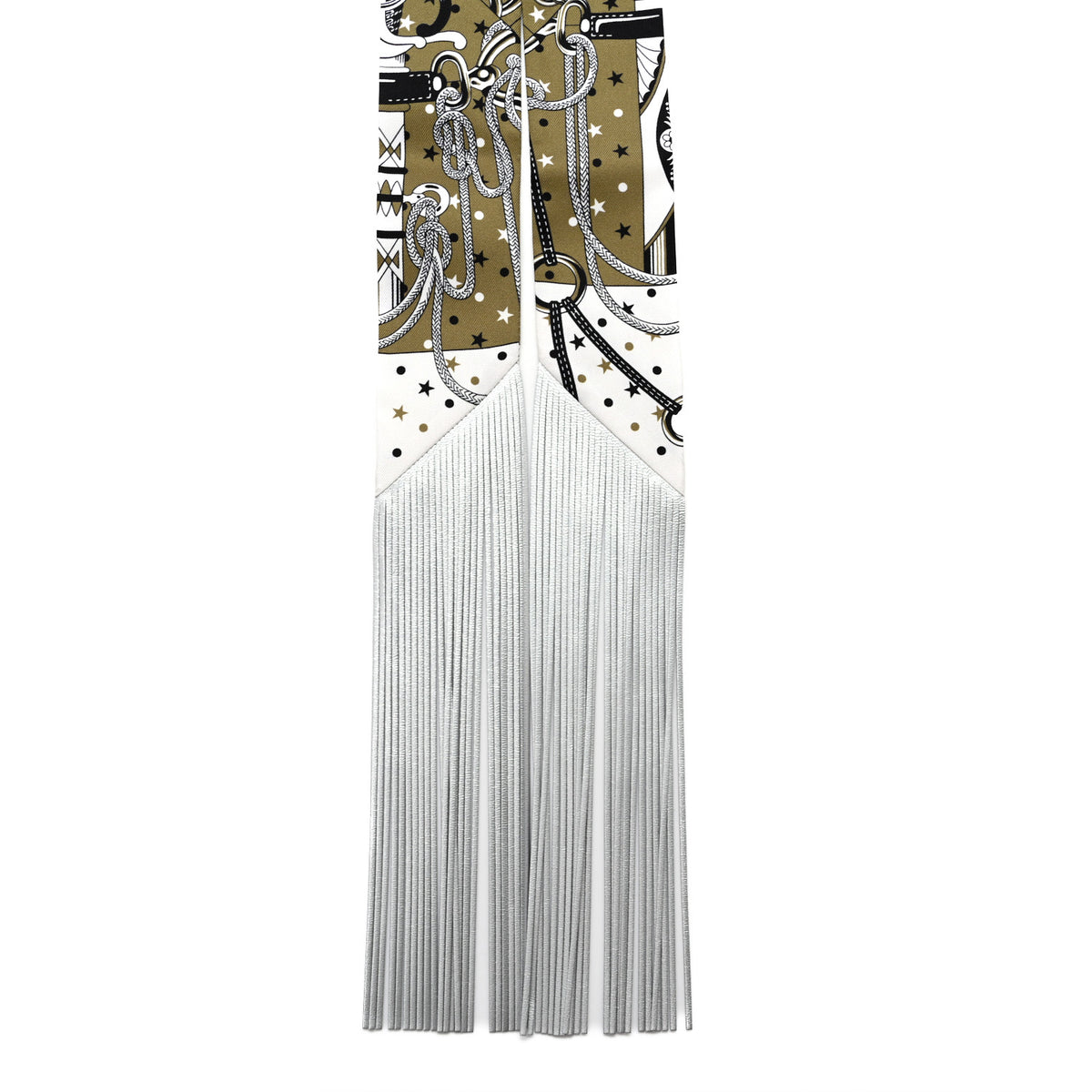 Hermes Bandana Fringes Twilly Kaki White Black 2 of 4