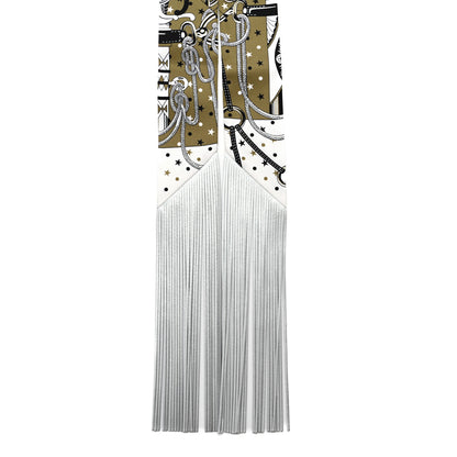 Hermes Bandana Fringes Twilly Kaki White Black 2 of 4