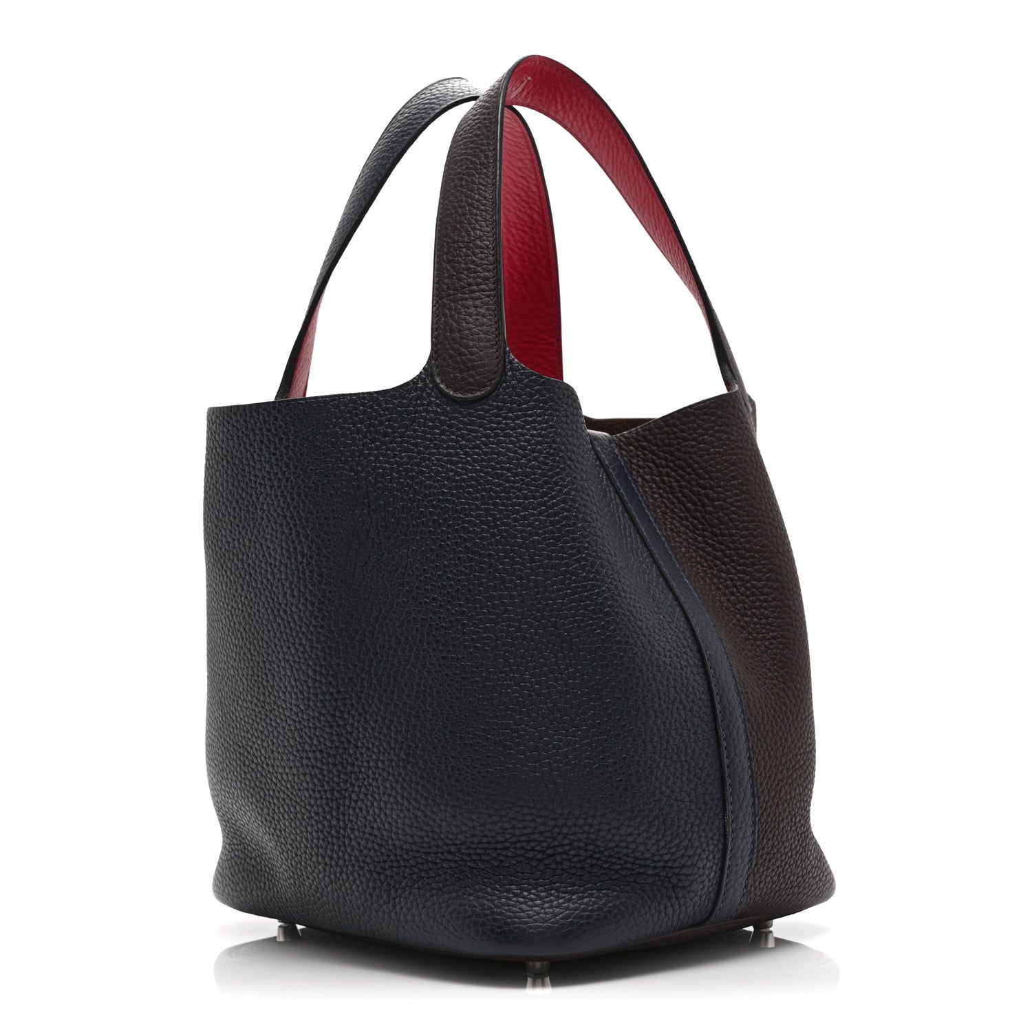 Hermes Taurillon Clemence Casaque Picotin Lock 22 MM Bleu Nuit Framboise Rouge Sellier 3 of 11