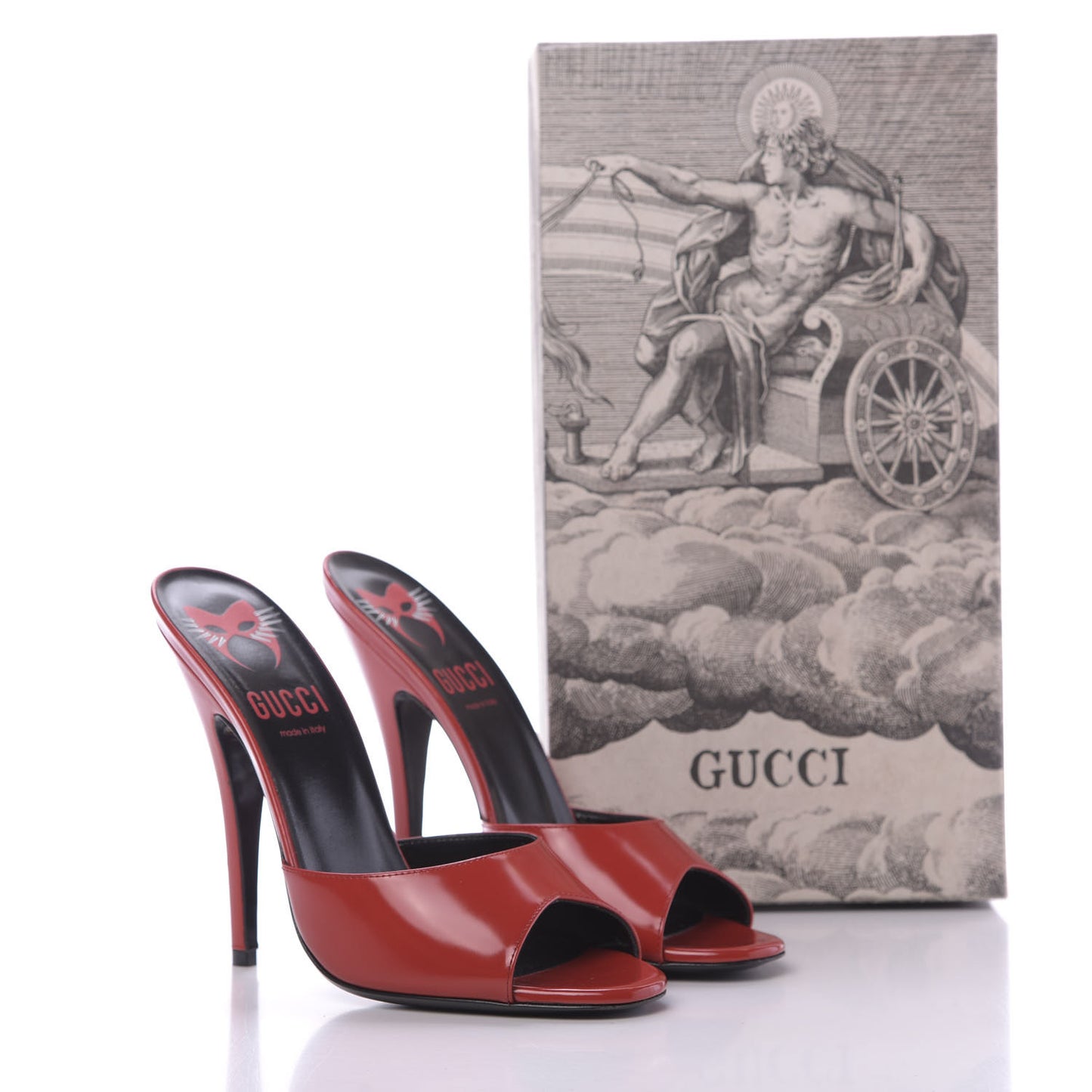 Polished Calfskin Scarlet High Heel Slide Sandals 39 Heron Red