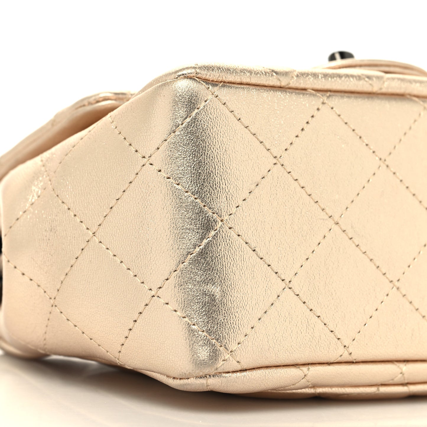 Metallic Lambskin Quilted Mini Square Flap Gold Black