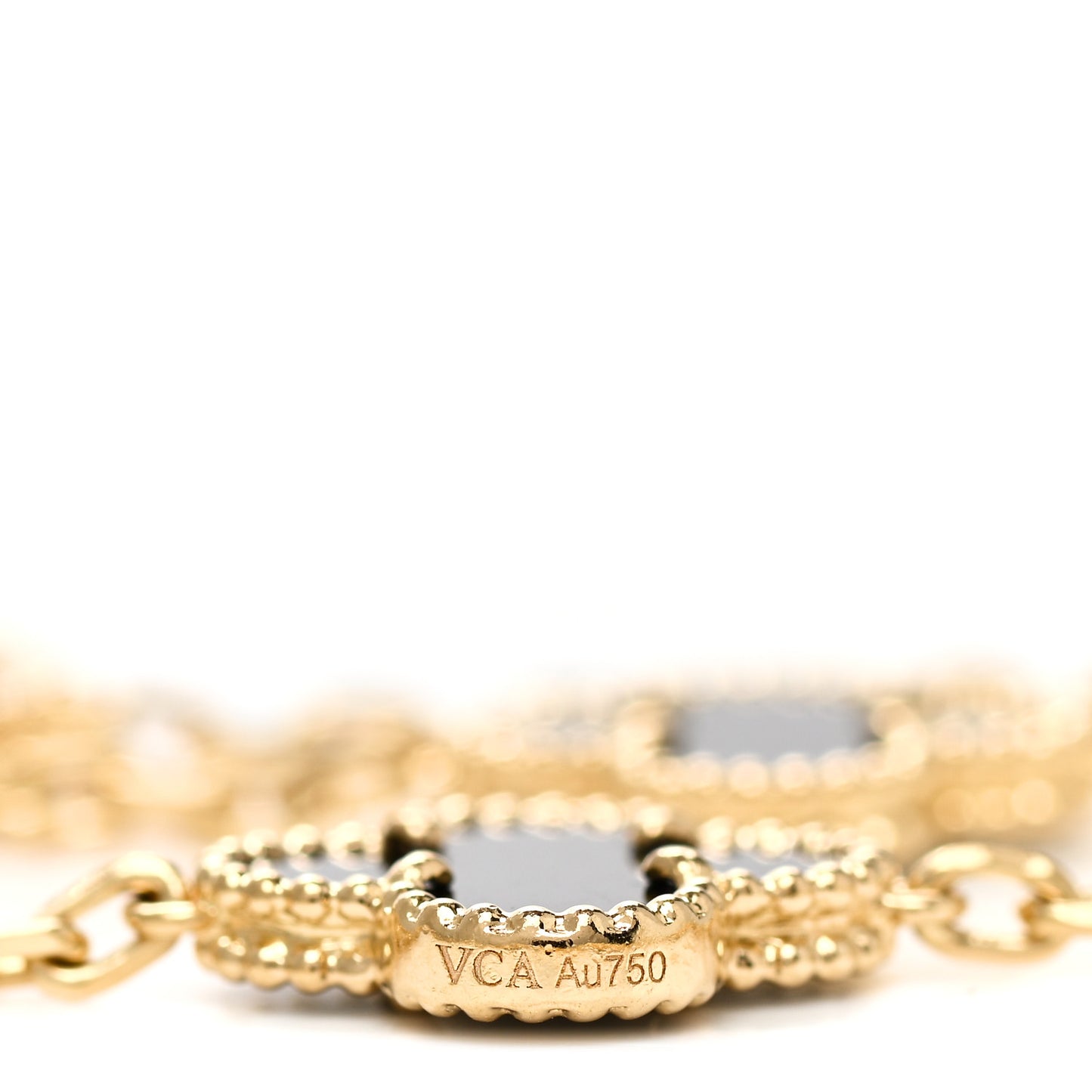 18K Yellow Gold Black Onyx 10 Motifs Vintage Alhambra Necklace