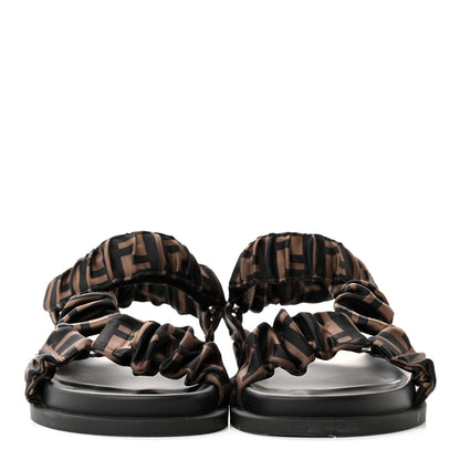 Fendi Satin FF Ruched Sandals 36 Tobacco Black 2 of 11