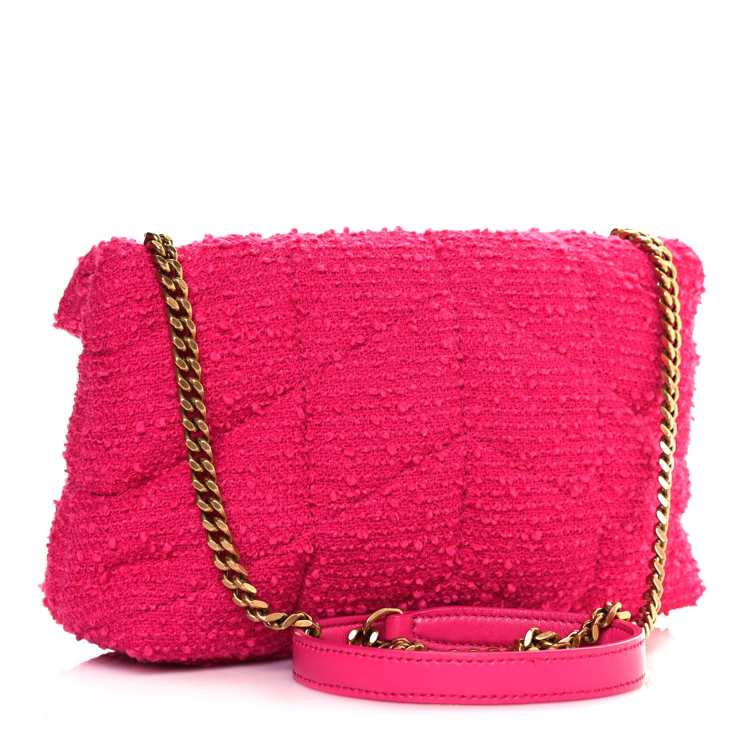 Saint Laurent Boucle Tweed Quilted Toy Loulou Puffer Monogram Chain Satchel Magenta 3 of 12
