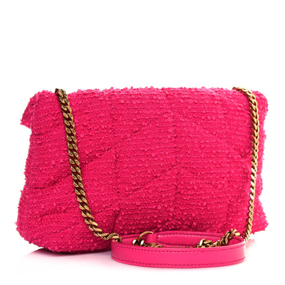 Saint Laurent Boucle Tweed Quilted Toy Loulou Puffer Monogram Chain Satchel Magenta 3 of 12