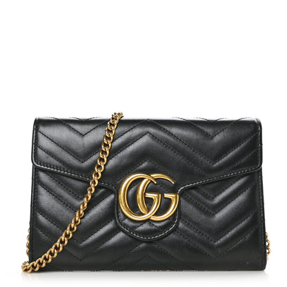 Gucci Calfskin Matelasse Mini GG Marmont Chain Wallet Black 1 of 7