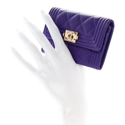 Chanel Lambskin Quilted Boy Flap Card Holder Purple 2 of 8
