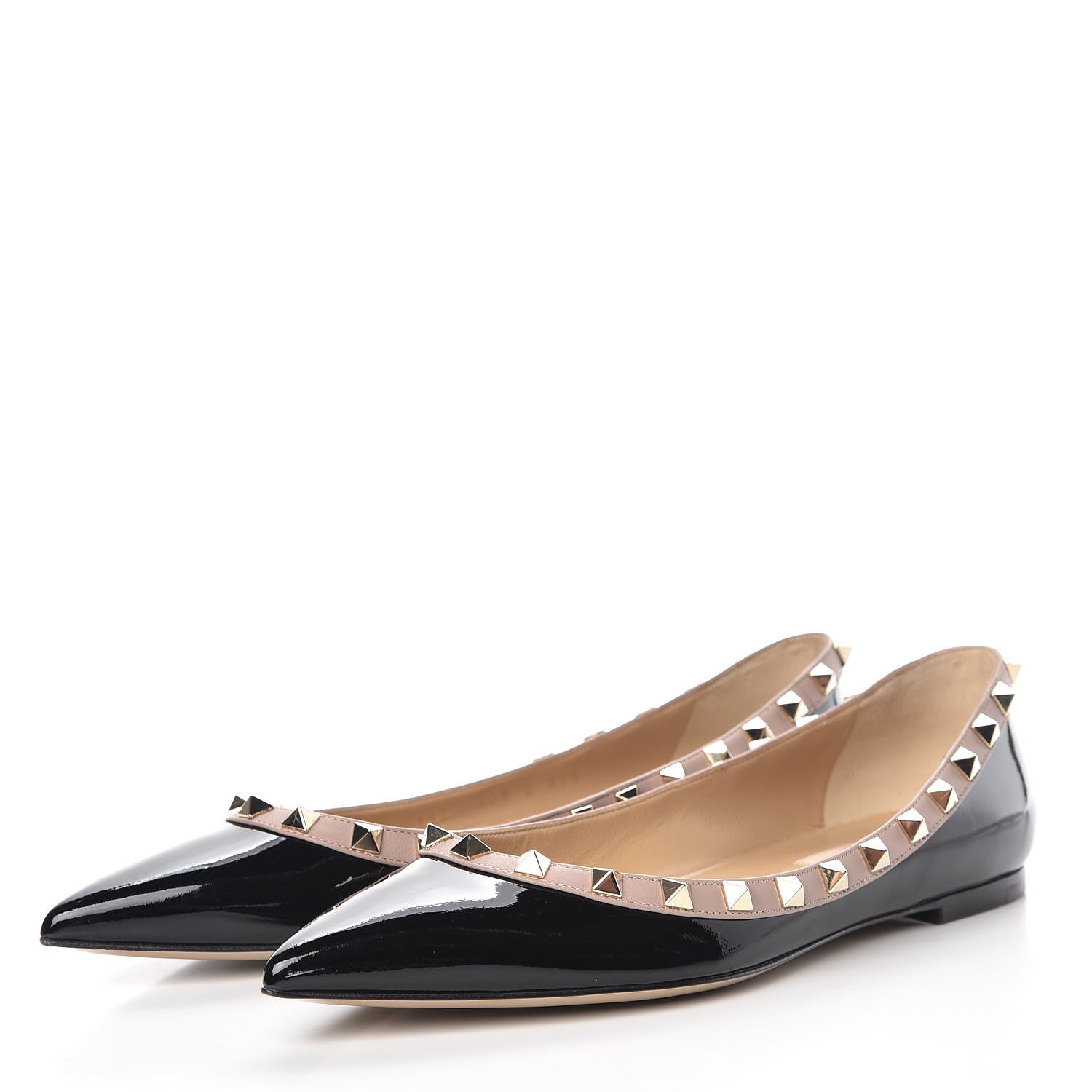 Valentino Garavani Patent Nappa Rockstud Ballerina Flats 37.5 Black Poudre 3 of 14