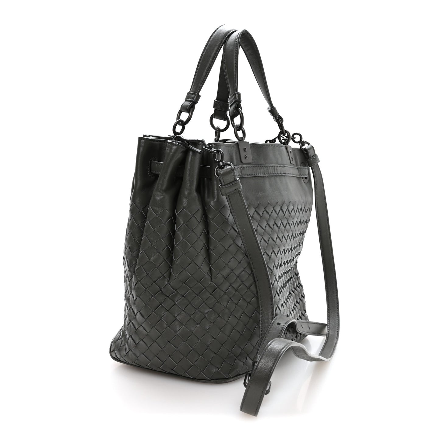 Nappa Intrecciato Drawstring Bucket Bag Grey