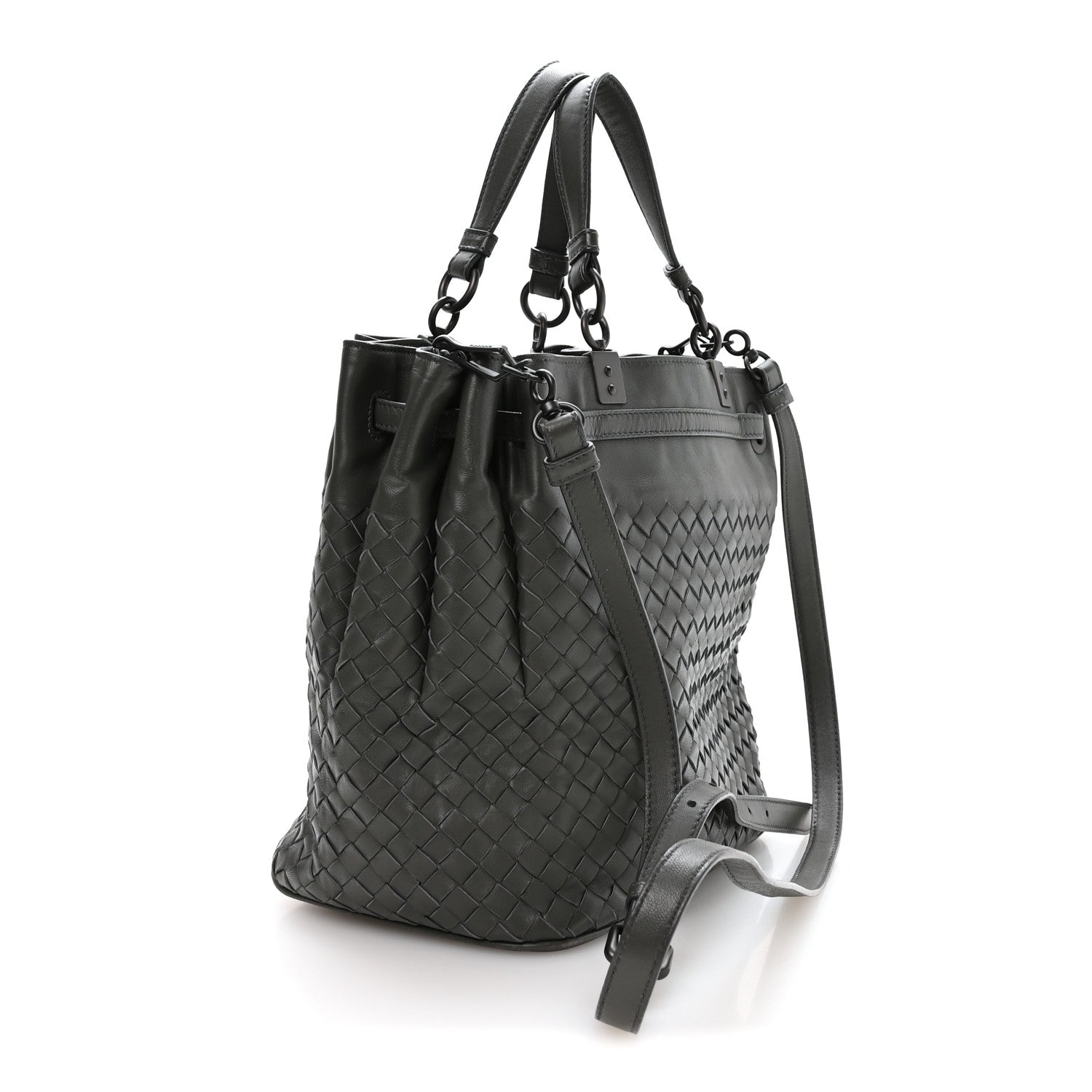 Bottega Veneta Nappa Intrecciato Drawstring Bucket Bag Grey 3 of 10