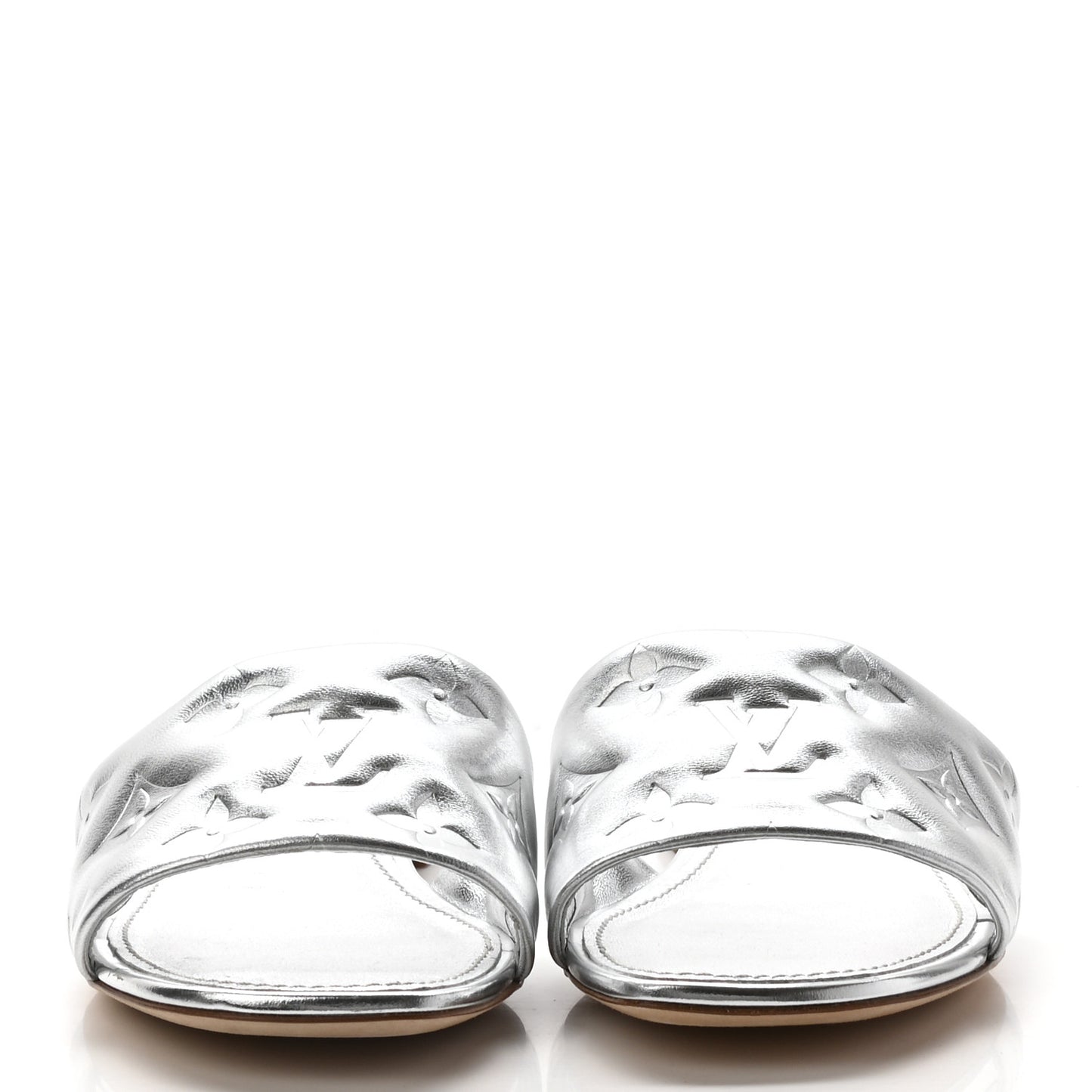 Metallic Lambskin Embossed Monogram Revival Flat Mules 35 Silver