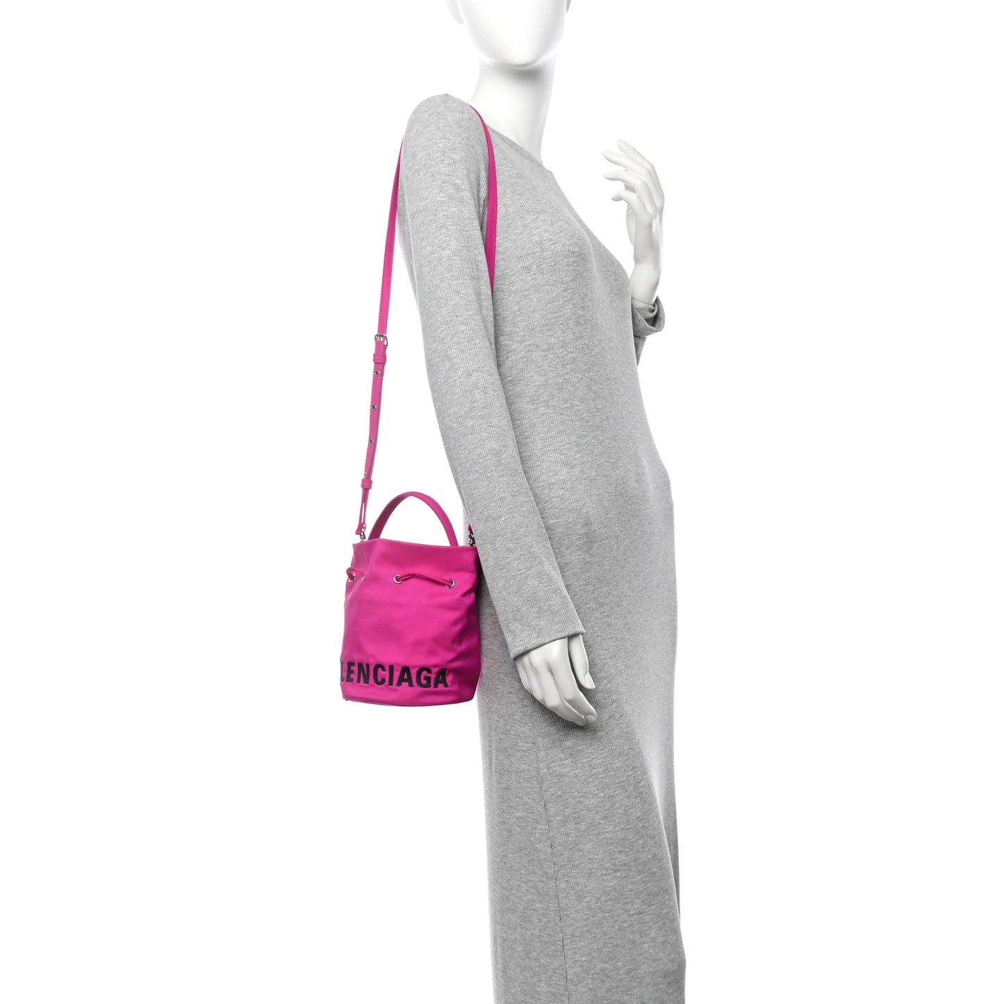 Recycled Sport Nylon Logo Embroidered Wheel Drawstring Bucket Bag XS Fuchsia Black