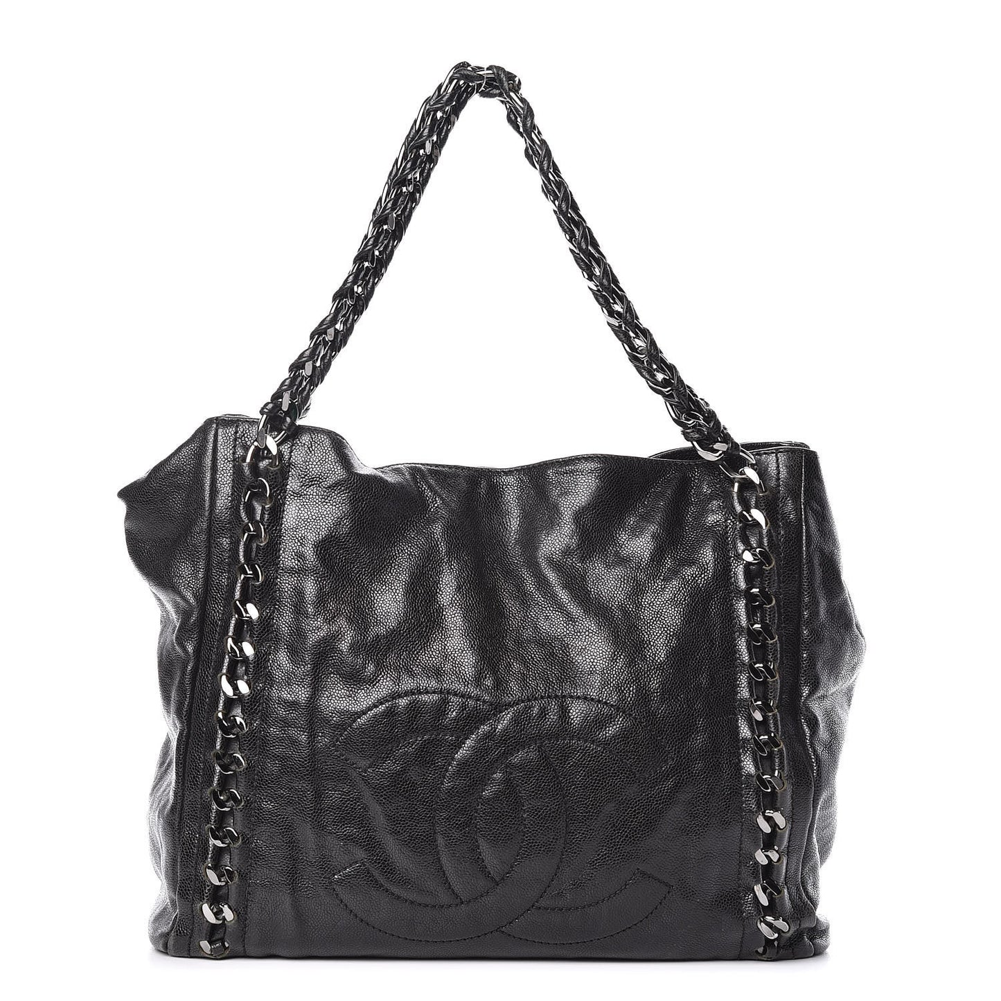 Glazed Caviar Modern Chain Tote Black
