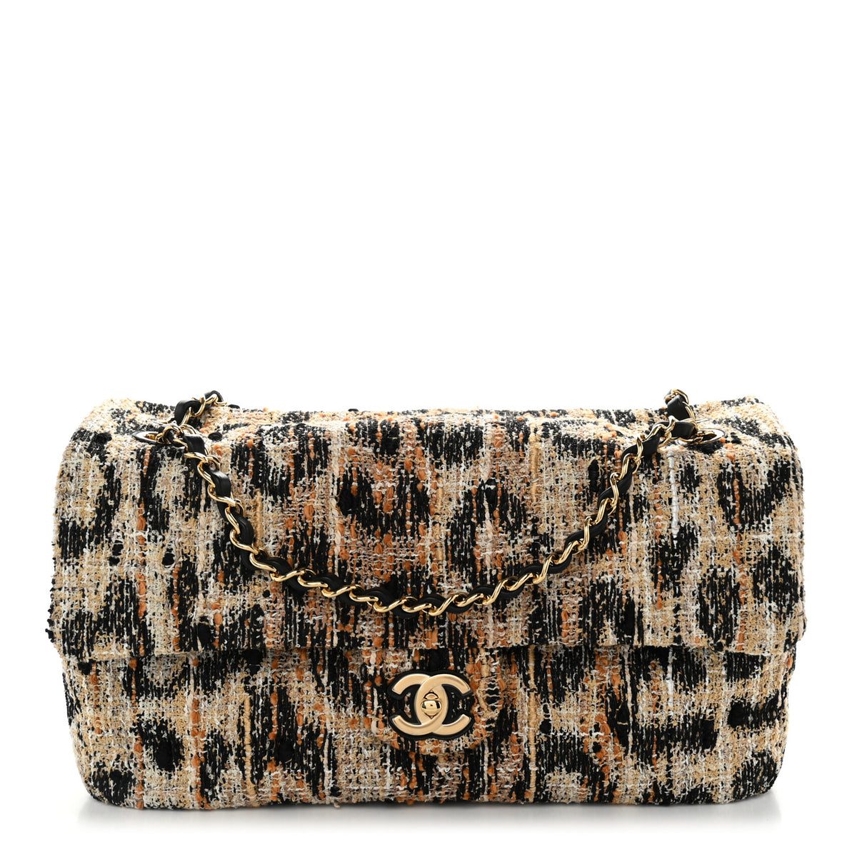 Chanel Tweed Mixed Fibers Leopard Print Small Souplissimo Maxi Flap Brown Black White 1 of 11