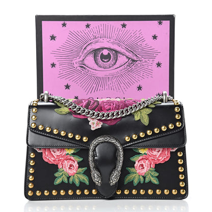 Gucci Calfskin Floral Embroidered Studded Small Dionysus Shoulder Bag Black 16 of 16