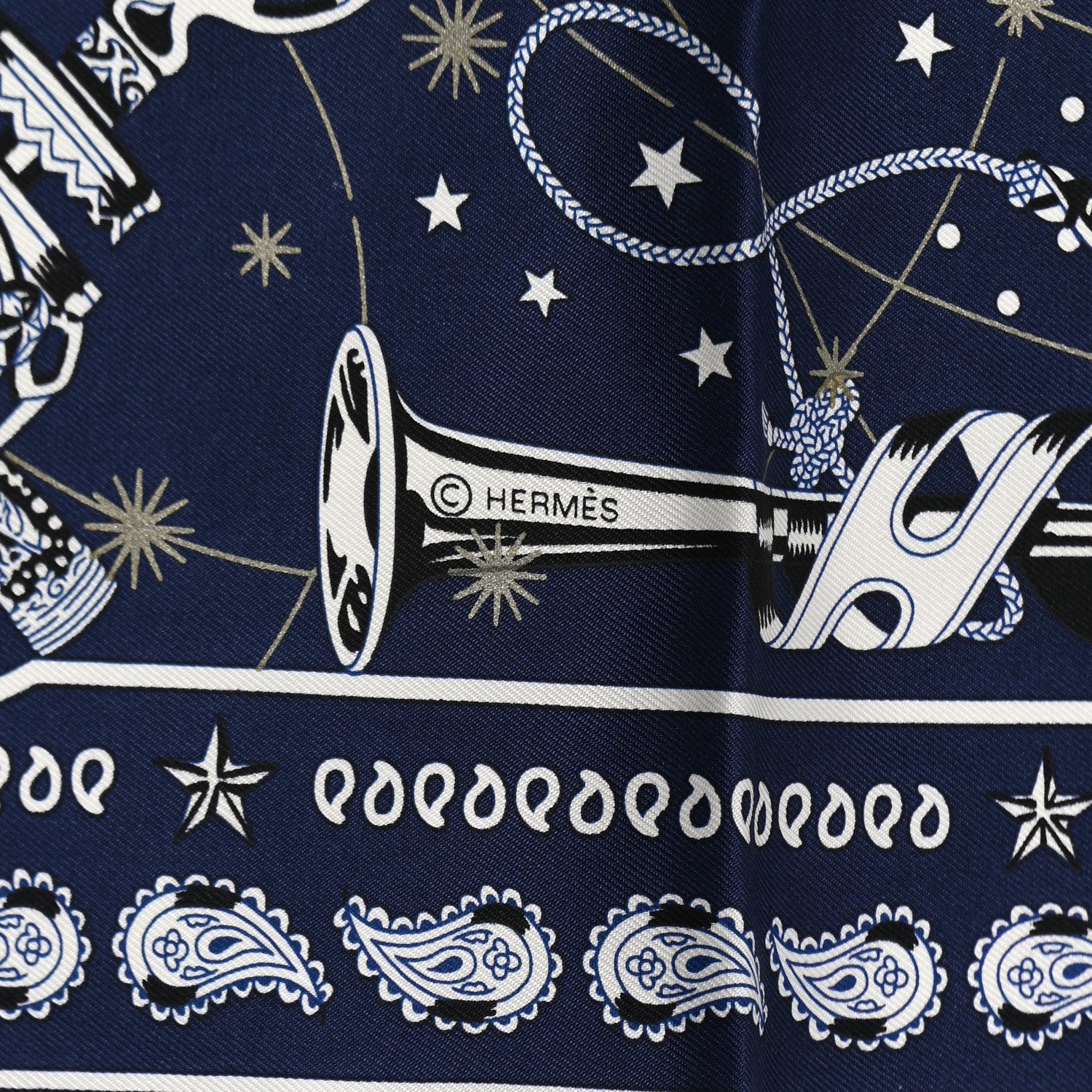 Hermes Silk Chorus Stellarum Bandana Scarf 55 Marine White Black 4 of 5