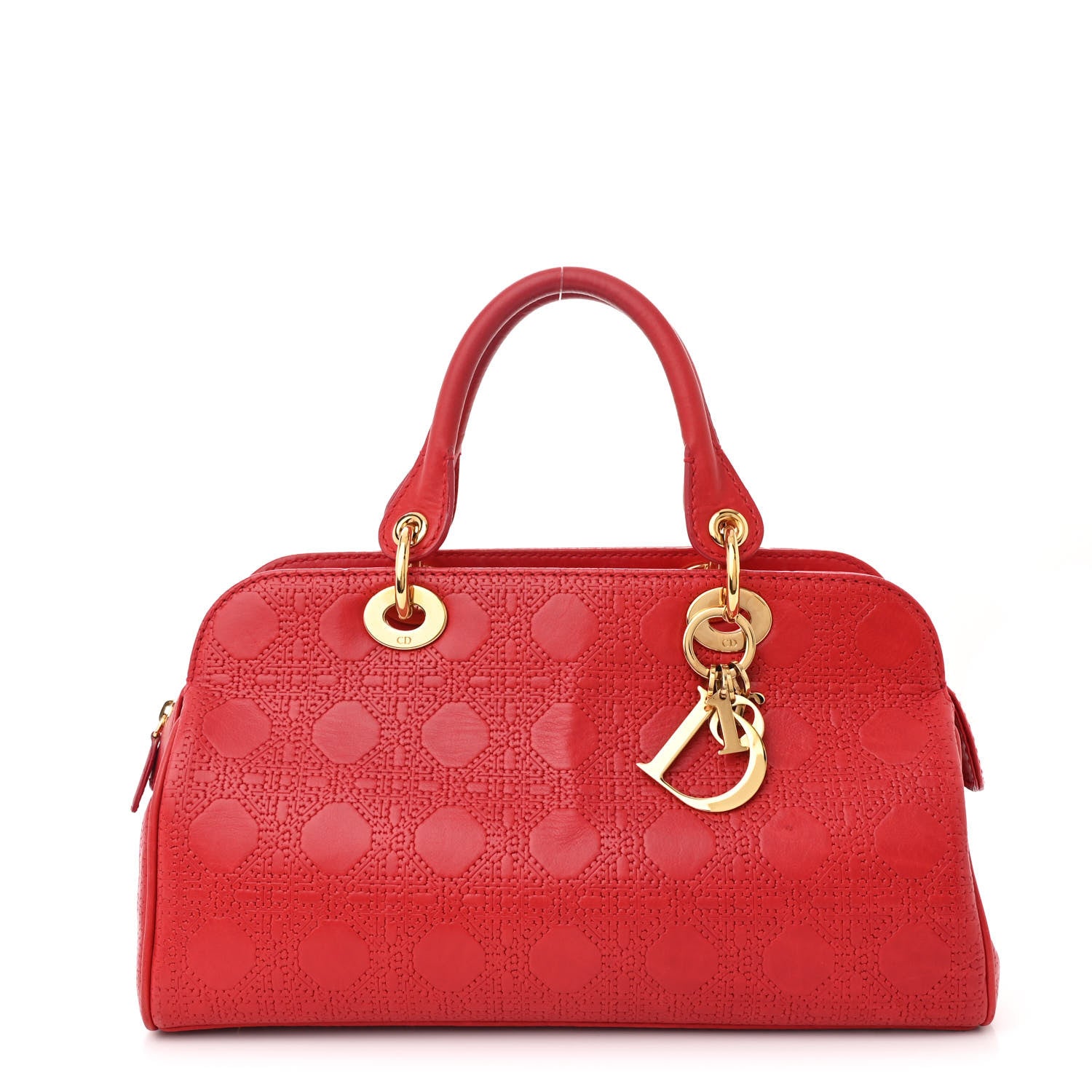 Christian Dior Lambskin Embossed Cannage Handbag Red 1 of 11