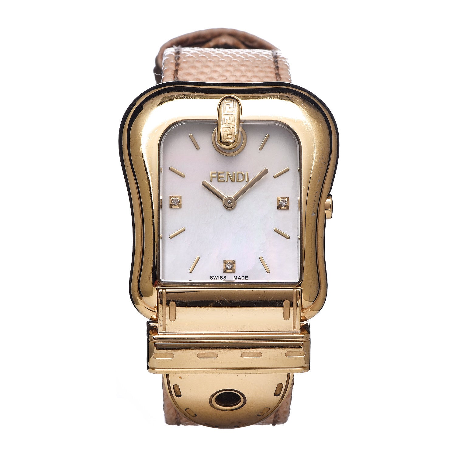 Fendi Stainless Steel Lizard Diamond Mother of Pearl 33mm B.Fendi Buckle Quartz Watch 1 of 9