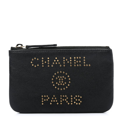 Chanel Caviar Studded Deauville Cosmetic Pouch Black 1 of 14