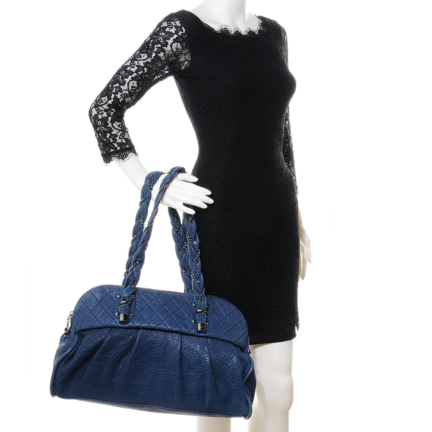 Leather Lady Braid Large Satchel Navy Blue