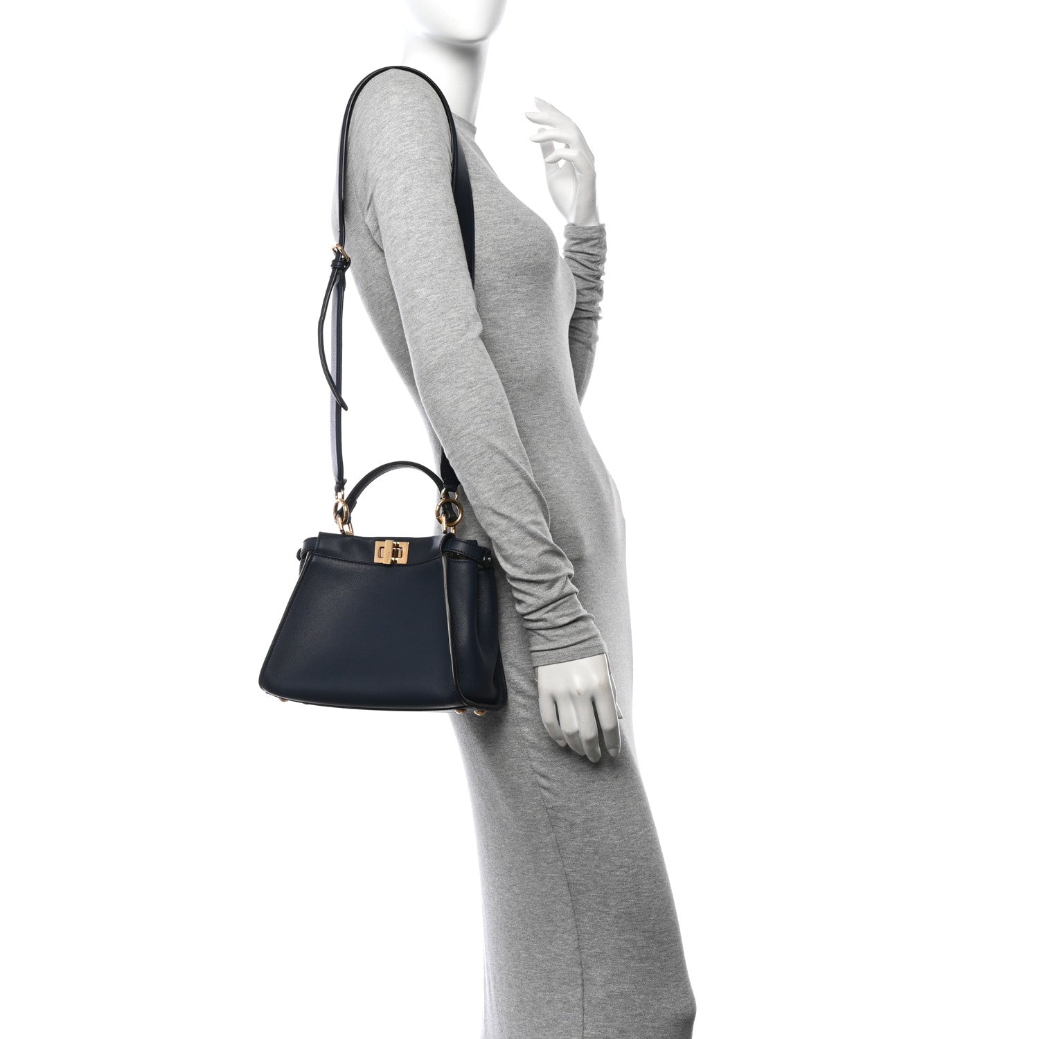 Fendi Vitello Seta Suede FF Mini Peekaboo Iconic Satchel Midnight Miel 2 of 14