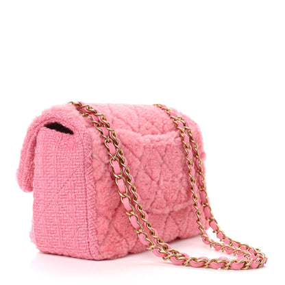 Chanel Shearling Sheepskin Tweed Quilted Single Flap Pink 3 of 11