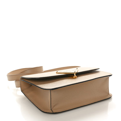 Prada Saffiano Cuir Triangle Embleme Flap Shoulder Bag Sabbia 4 of 10