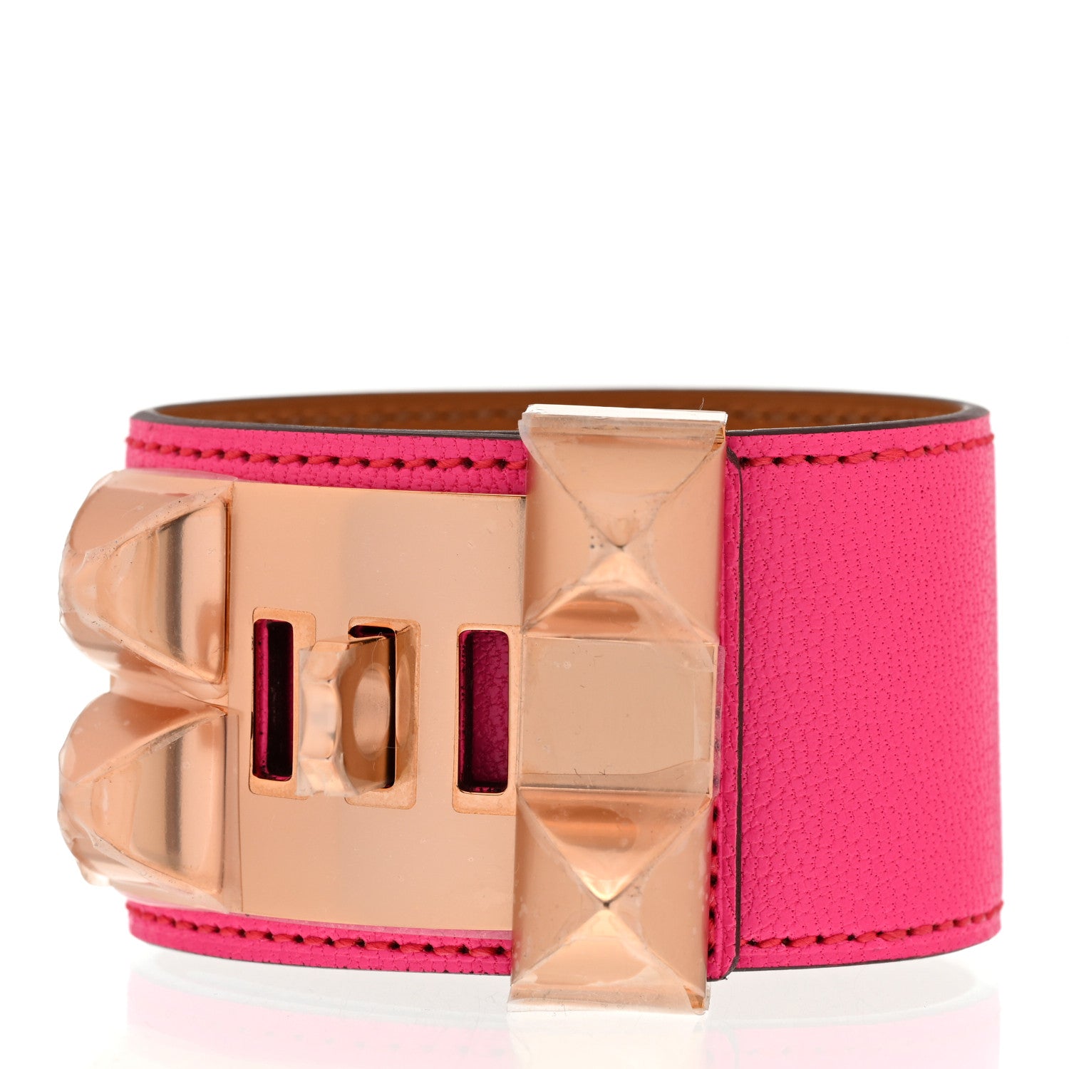 Hermes Chevre Chamkila Collier de Chien CDC Bracelet T3 Rose Pop 2 of 7