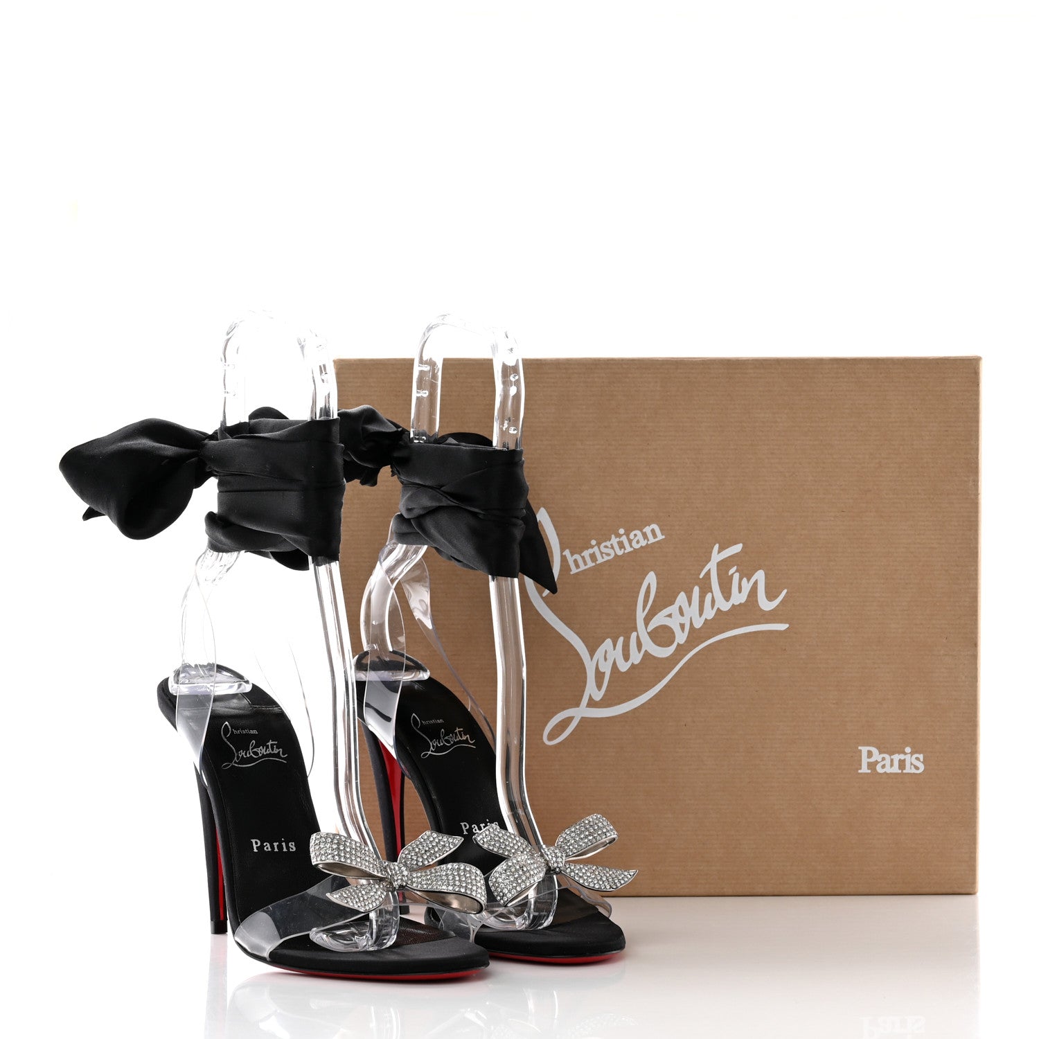 Christian Louboutin Satin Crystal PVC Astrinodo 100 Sandals 38.5 Black 17 of 17