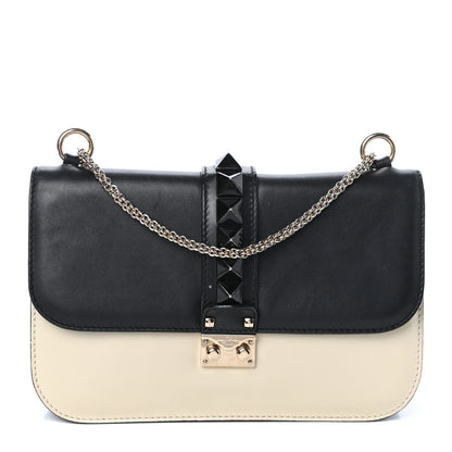 Valentino Garavani Vitello Medium Glam Lock Rockstud Flap Black Light Ivory 1 of 11