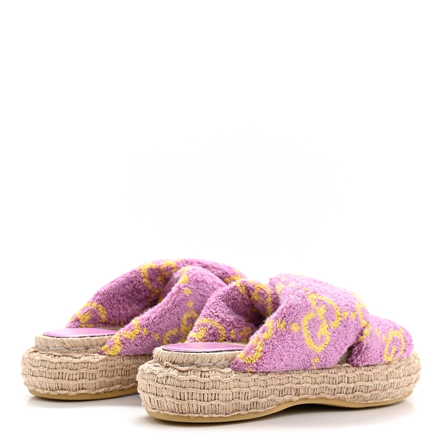 Gucci Terry Cloth Espadrille Platform Sandals 37 Pink Yellow 9 of 16