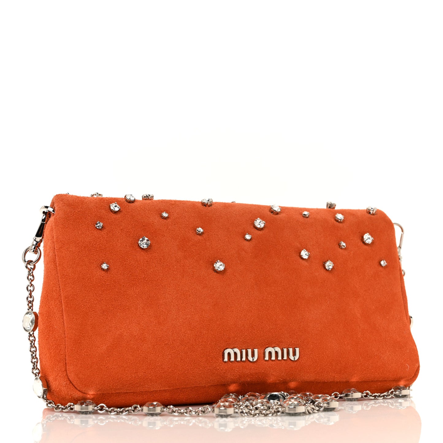 Suede Crystal Chain Crossbody Orange