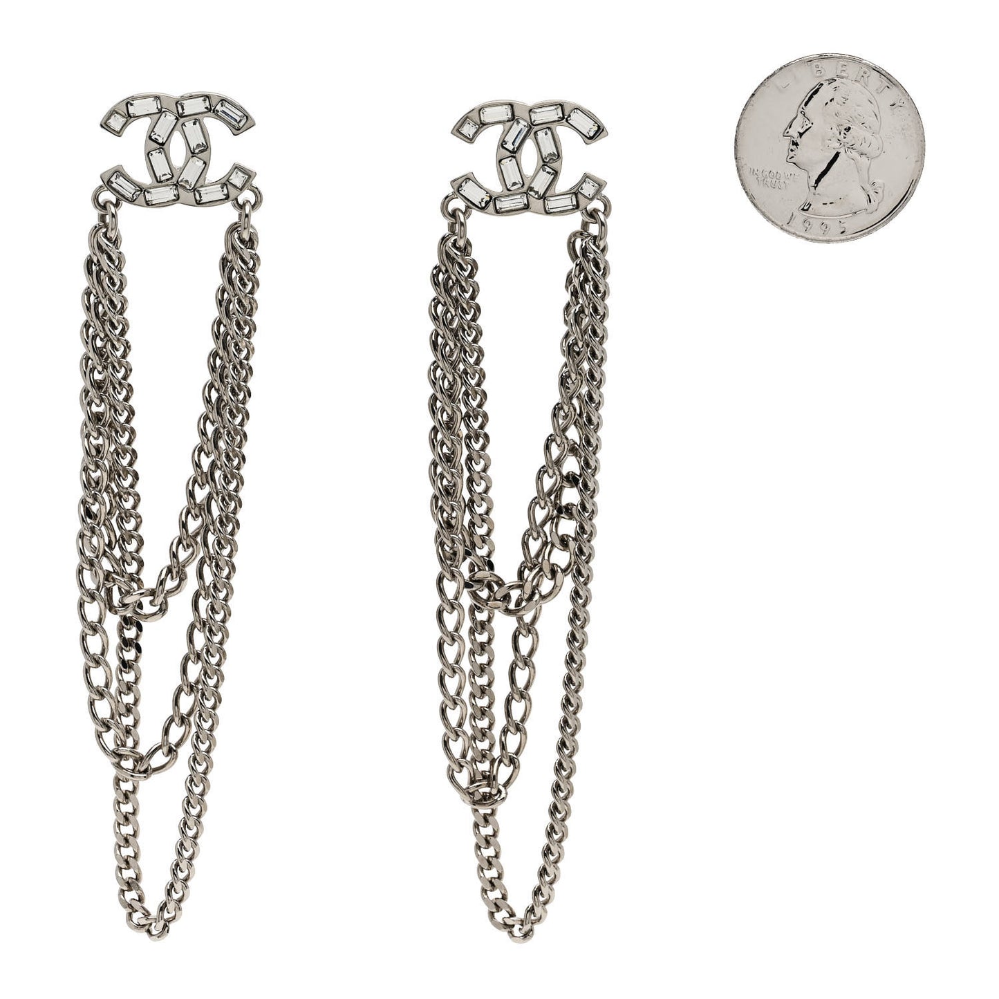 Crystal Baguette CC Chain Drop Earrings Silver