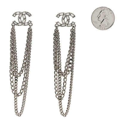 Chanel Crystal Baguette CC Chain Drop Earrings Silver 2 of 5